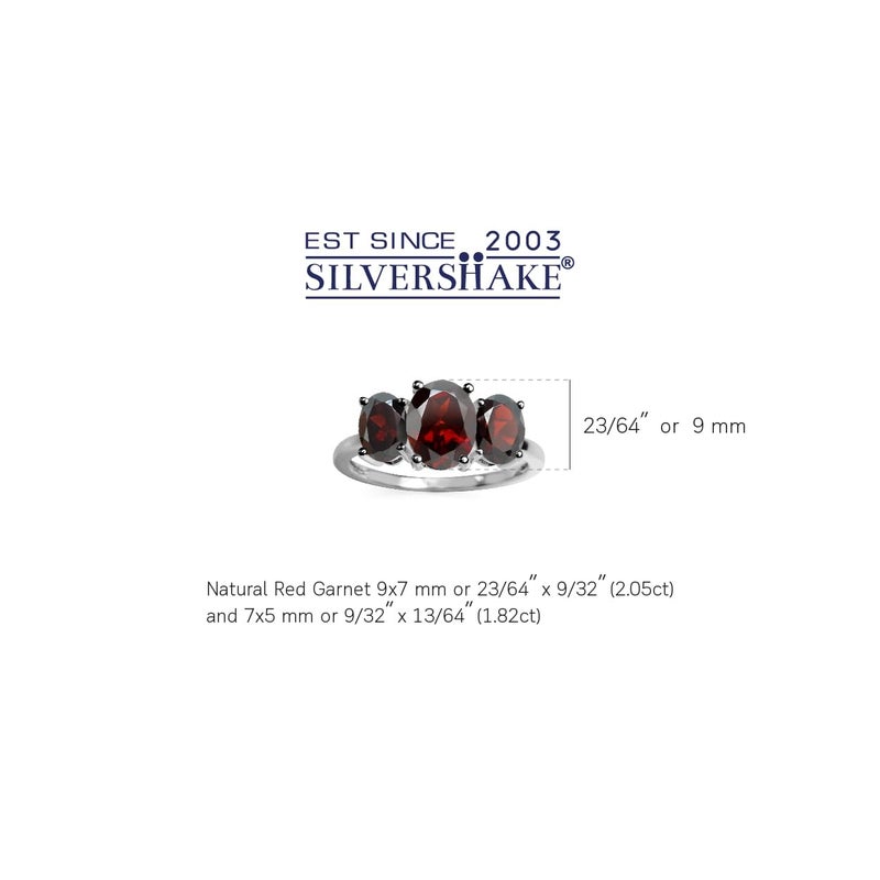 Silvershake 3.87ct. 3 Stone Natural Garnet White Gold Plated 925 Sterling Silver Ring Size 6.5 - Image 2
